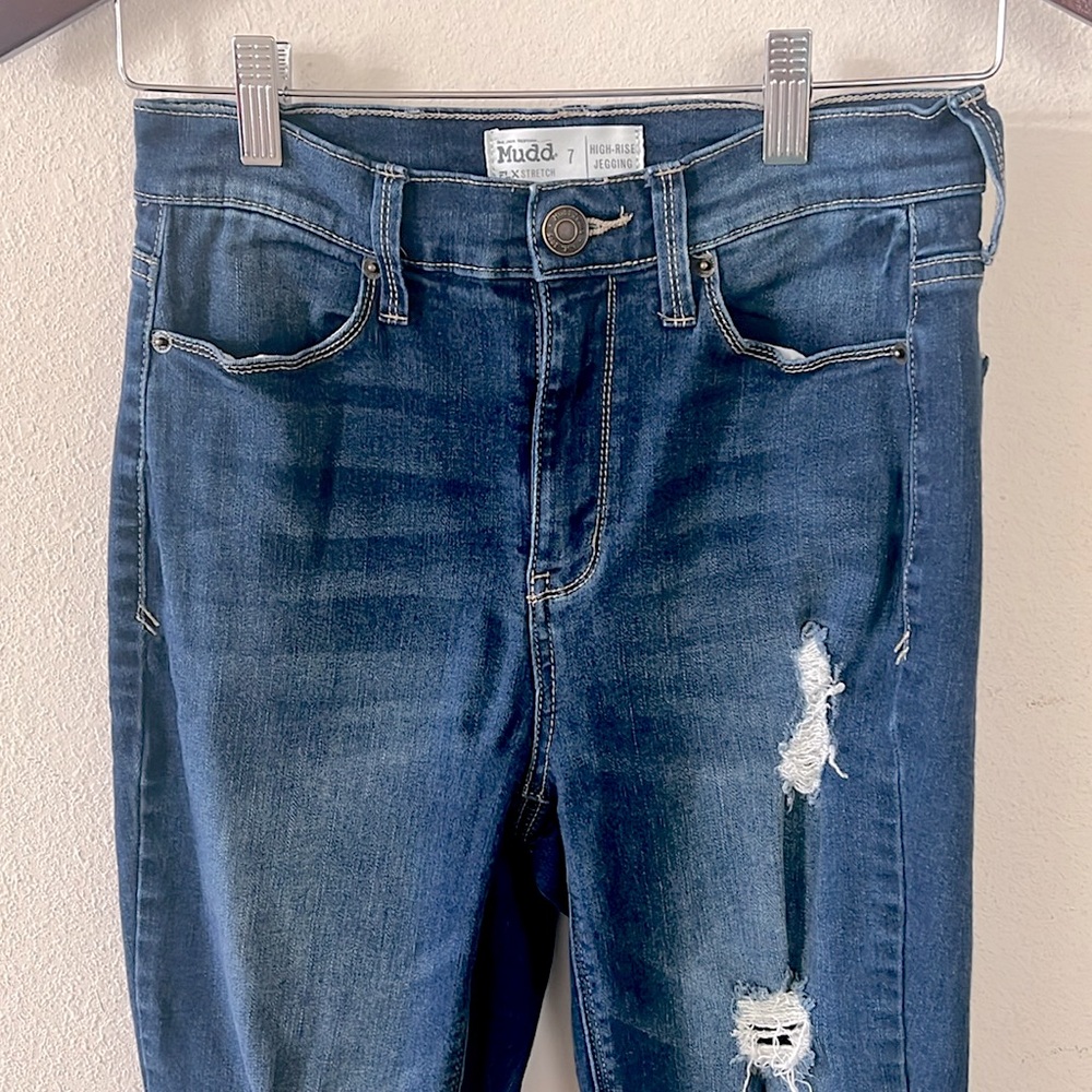 Mudd High Rise Jeggings Flex Stretch Denim Jeans Size 7 Skinny Distressed - Picture 3 of 12
